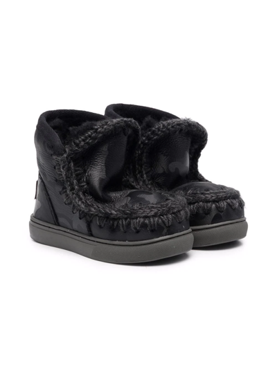 Mou Kids' Eskimo Crochet-stitching Ankle Boots In Black