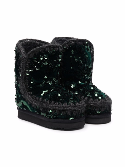 Mou Kids' Eskimo Sequin-embellished Ankle Boots In Green