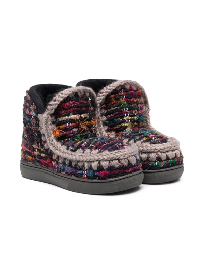 Mou Kids' Eskimo Crochet Ankle Boots In Black