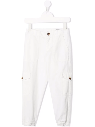 Brunello Cucinelli Kids' Six-pocket Cotton Cargo Trousers In Bianco