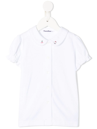 Familiar Kids' Scallop-edge Cotton Blouse In White