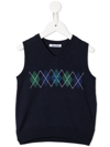 Familiar Argyle Knit Sleeveless Sweater In Blue