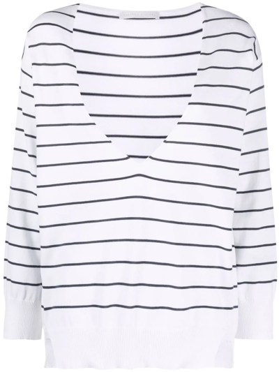 Fabiana Filippi Plunge-neck Striped Jumper In White