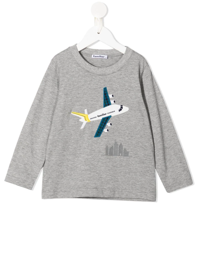 Familiar Kids' Aeroplane-print Long-sleeved Sweatshirt In Grey