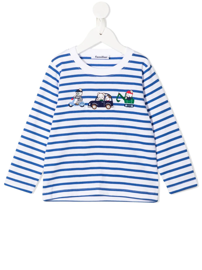 Familiar Kids' Stripe-print Long-sleeved T-shirt In Blue