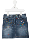 Dolce & Gabbana Girls Teen Blue Denim Crystal Skirt In Blue