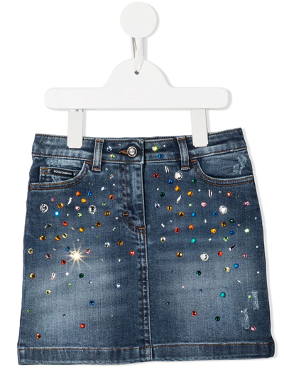 Dolce & Gabbana Girls Teen Blue Denim Crystal Skirt