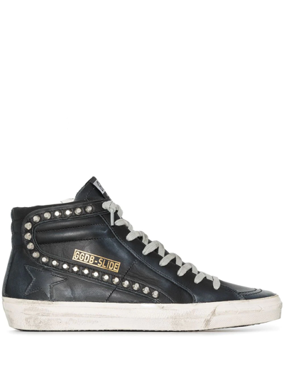 GOLDEN GOOSE SLIDE DISTRESSED STUDDED SNEAKERS