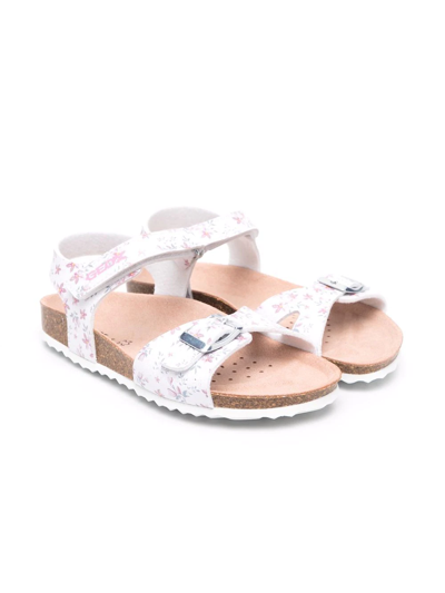 Geox Kids' Adriel Floral-print Sandals In White