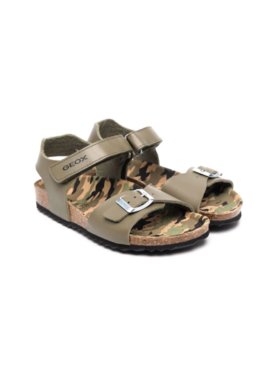 Geox Kids' Ghita Camo-lining Sandals In Green