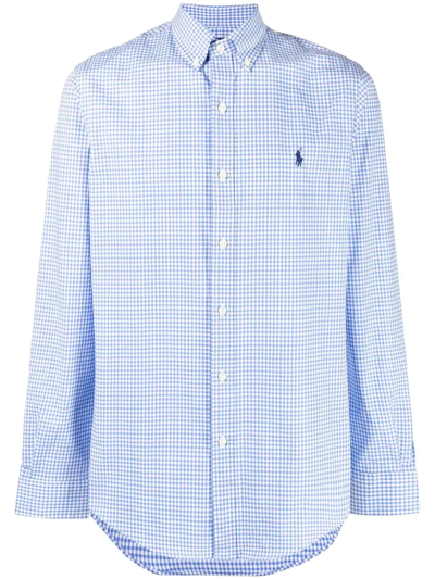 Polo Ralph Lauren Embroidered Rider Gingham Shirt In Blue