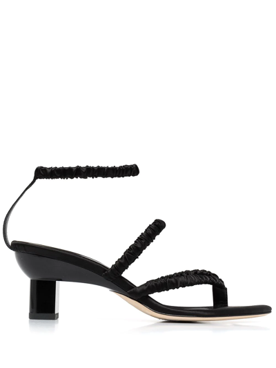 3.1 Phillip Lim Ruched Satin Strappy Thong Sandals In Black