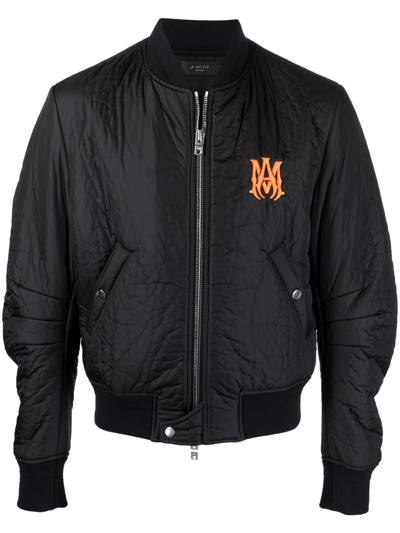 Amiri Nylon Padded Jacket With Colored Embroidered Logo In Black