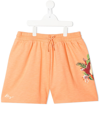Kenzo Teen Graphic-print Drawstring Shorts In Orange