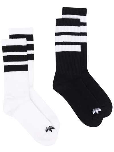 Adidas Originals Intarsia-knit Logo Socks (set Of 2) In Black