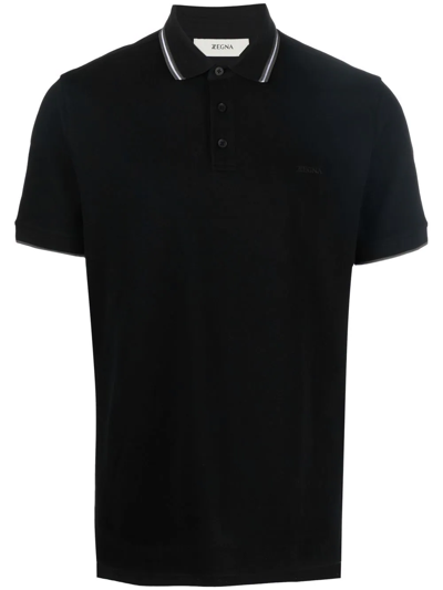 Z Zegna Embroidered Logo Polo Shirt In Black