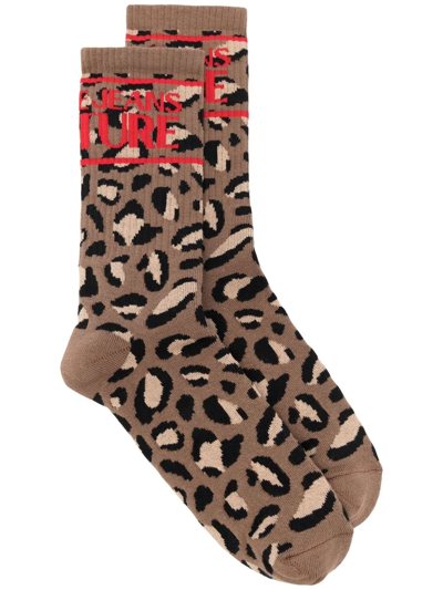 Versace Jeans Couture Logo-print Socks In Brown