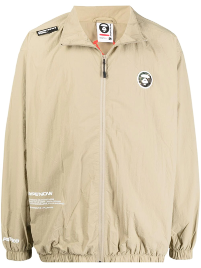 Aape By A Bathing Ape Logo-patch Zip-up Jacket In Brown