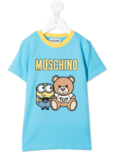 Moschino Kids' Minions Logo-print Cotton T-shirt In Blue