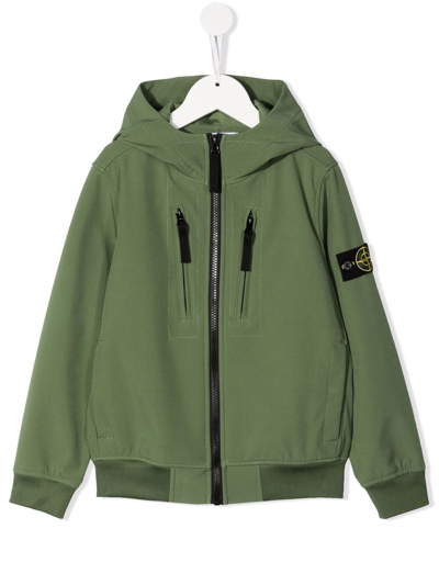 Stone Island Junior Kids' Logo-patch Sleeve Jacket In Green