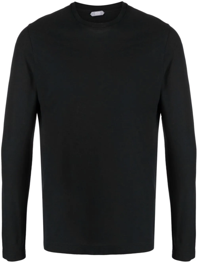 Zanone Long-sleeved Cotton T-shirt In Black