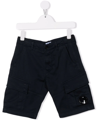 C.p. Company Kids' Lens-detail Cargo Shorts In Blue