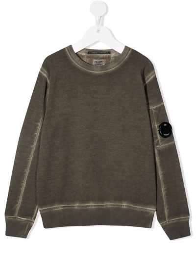 C.p. Company Kids' Lens-detail Cotton Sweatshirt In Green