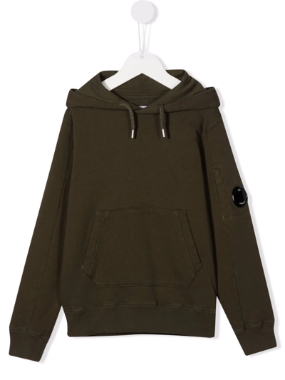 C.p. Company Kids' Lens-detail Drawstring Hoodie In Green