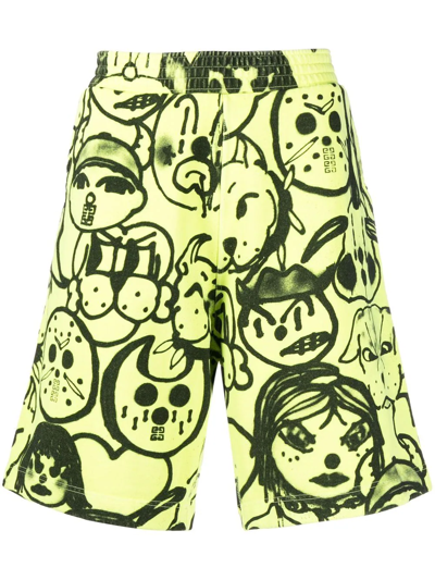 Givenchy Graphic-print Cotton Track Shorts In Yellow