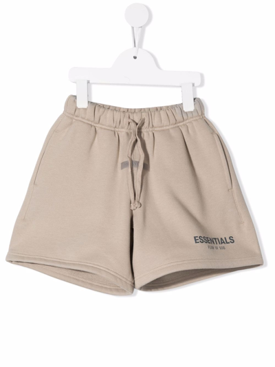 Essentials Kids' Logo-print Track Shorts In Neutrals