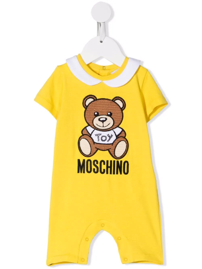 Moschino Babies' Logo-embroidered Cotton Romper In Giallo