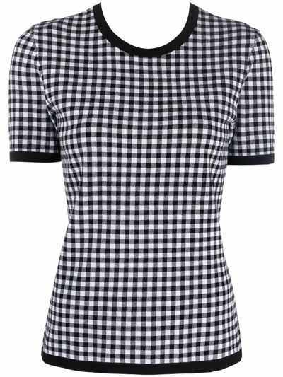 Michael Kors Checked Ribbed-neck T-shirt In Black