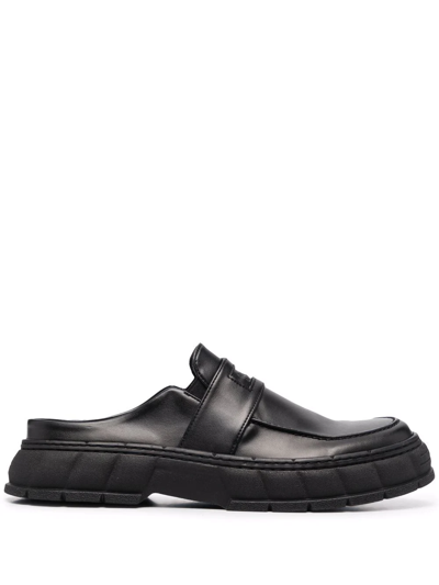 Viron Black Apple Leather 1969 Mules In 990 Black