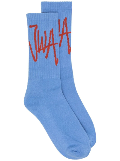 Jw Anderson Logo-embroidered Socks In Blue