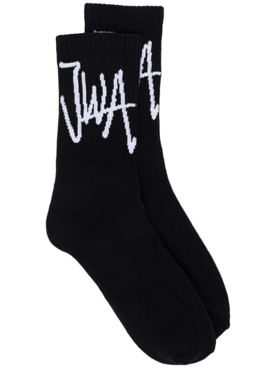 Jw Anderson Logo-intarsia Socks In Black