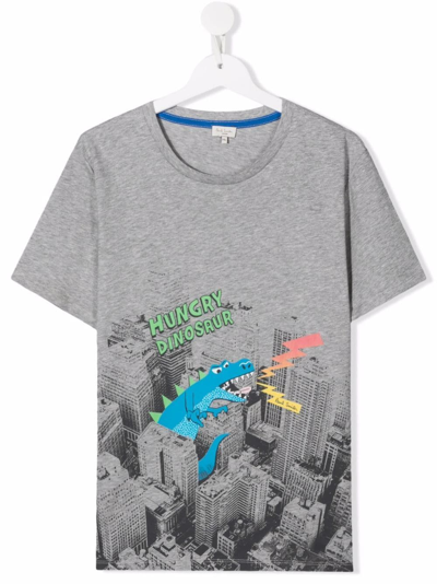 Paul Smith Junior Teen Dinosaur-print Cotton T-shirt In Grey