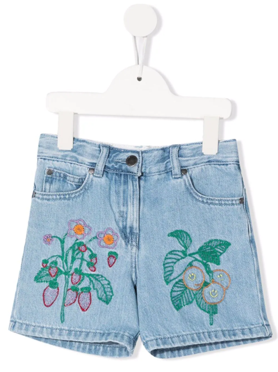 Stella Mccartney Kids' Girls Flower Embroidered Denim Shorts In Light Blue