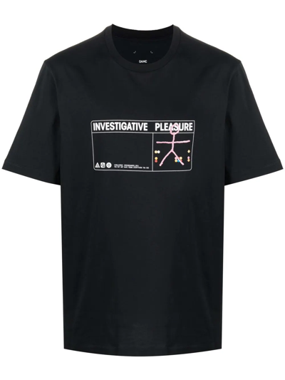 Oamc Investigative Pleasure Print T-shirt In Schwarz