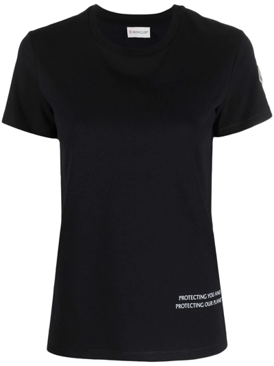 Moncler Text Print Black T-shirt In Nero