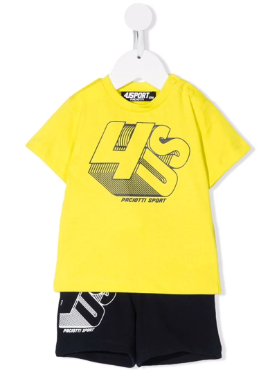 Cesare Paciotti 4us Babies' Graphic-print Cotton Tracksuit Set In Yellow