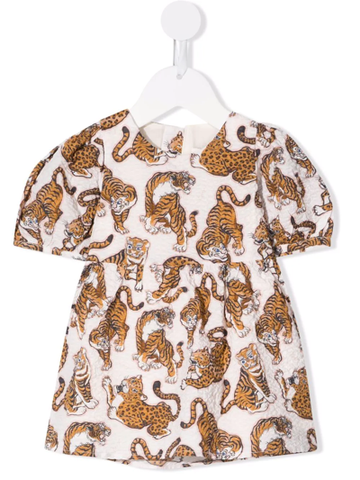 Kenzo Babies' Tiger Pattern Flared Dress In Ecrù