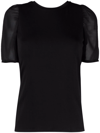 Dkny Women's Gathered Puff-sleeve Crewneck Top In Black