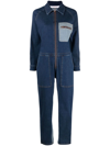 See By Chloé Patchwork Striped Denim Jumpsuit In Blue