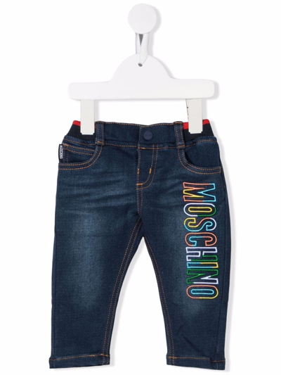 Moschino Babies' Embroidered-logo Jeans In Blue