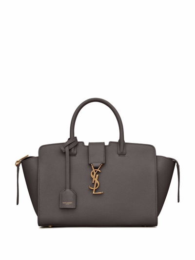 Saint Laurent Downtown Baby Leather Tote Bag In Grey