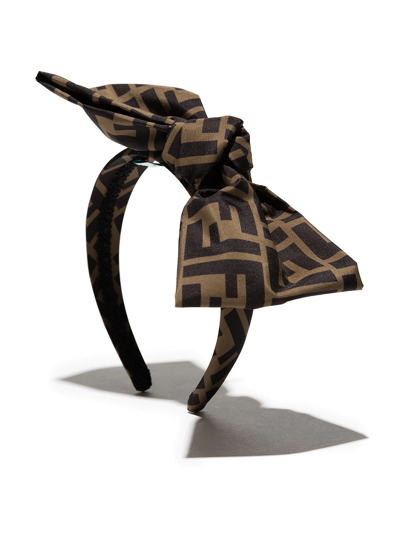 Fendi Kids' Ff-logo Bow-detail Headband In Brown