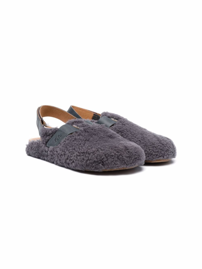 Pèpè Kids' Slingback Shearling Sandals In Grey