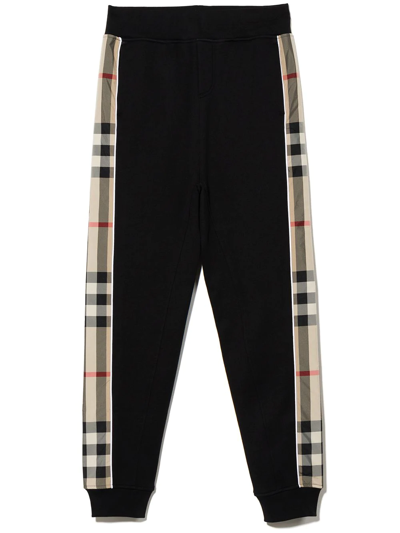 Burberry Teen Vintage Check Panel Track Trousers In Black