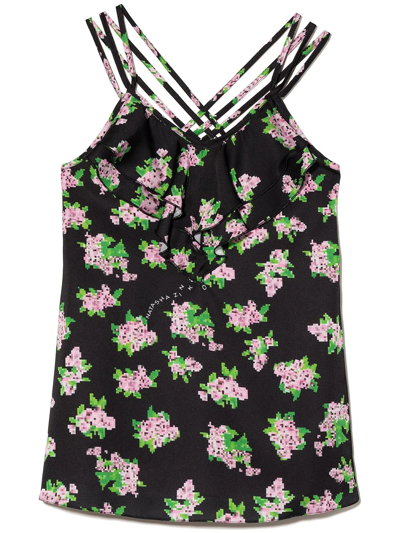 Natasha Zinko Kids' Pixellated Floral Print Dress In Black