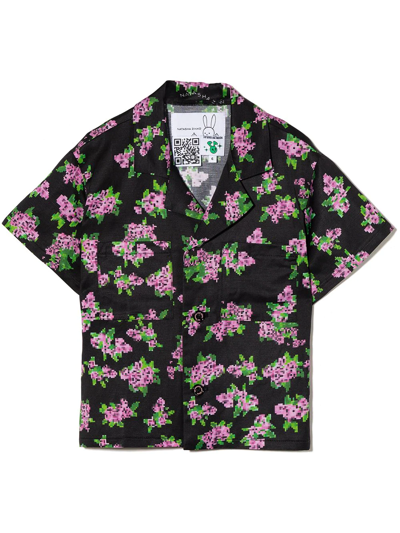 Natasha Zinko Kids' Pixelated Floral Print Shirt In Black